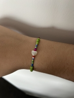 Bracelet Mini Perles Multicolores Cœur Vert